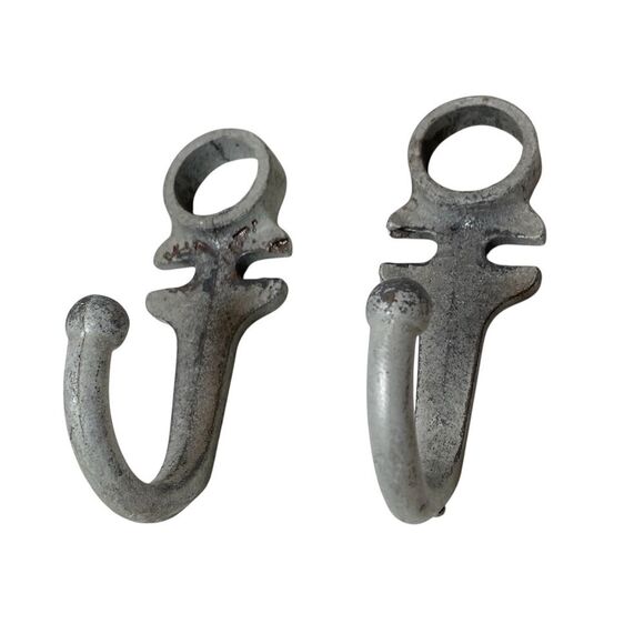 RESTORATIVE HARDWARE 2 ANTIQUE Wrought Iron Farm Style Heavy Duty Hooks Blankets - Picture 1 of 6